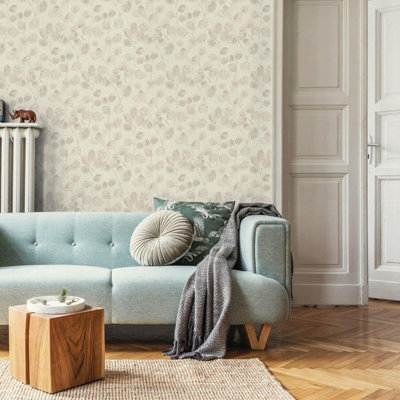 Holden Opus Eucalypto Leaves Botanical Garden Leaf Textured Vinyl Beige Dove Wallpaper