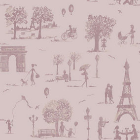 Holden Paris French Parisenne Tree Eiffel Tower Children Balloon Lilac Wallpaper