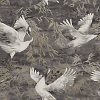 Holden Patagonia Sarus Cranes Wallpaper Charcoal (36104-BUR)