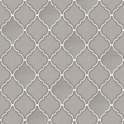 Holden Retro Trellis Tile Ogee Geometric Glitter Geo Tiling On a Roll Wallpaper Charcoal Grey 89311