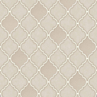 Holden Retro Trellis Tile Ogee Geometric Glitter Geo Tiling On a Roll Wallpaper Stone 89310