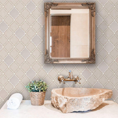Holden Retro Trellis Tile Ogee Geometric Glitter Geo Tiling On a Roll Wallpaper Stone 89310