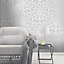Holden Statement Floral Damask Pattern Metallic Textured Wallpaper Silver 50011