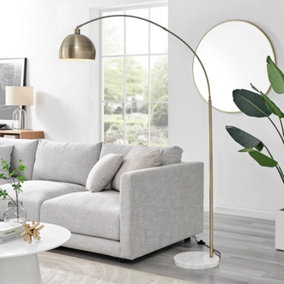 HOLDEN Tall Gold Metal Floor Standing Arc Lamp Light With White Marble Base Including A Rated Energy Efficient LED Bulb