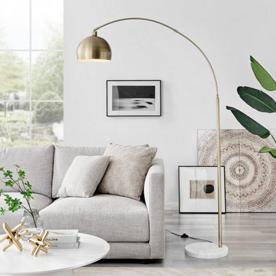 HOLDEN Tall Gold Metal Floor Standing Arc Lamp Light With White Marble Base Including A Rated Energy Efficient LED Bulb