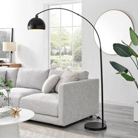 HOLDEN Tall Matte Black Metal Floor Standing Arc Lamp Light With Black Metal Base Including A Rated Energy Efficient LED Bulb