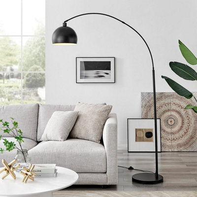 HOLDEN Tall Matte Black Metal Floor Standing Arc Lamp Light With Black Metal Base Including A Rated Energy Efficient LED Bulb