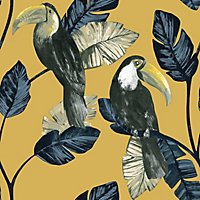 Holden Toucan Trail Wallpaper Jungle Tropical Birds Palm Leaf Ochre 13022