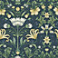 Holden Traditional Vintage Retro Floral Trail Flowers Leaves Navy Blue Wallpaper
