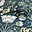 Holden Traditional Vintage Retro Floral Trail Flowers Leaves Navy Blue Wallpaper