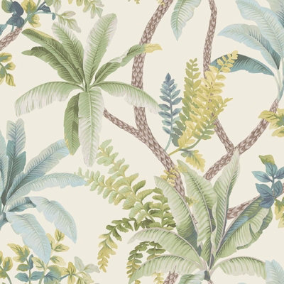 Holden Trailing Palm Tree Leaves Jungle Leaf Trail Foliage Botanical Green Cream Wallpaper