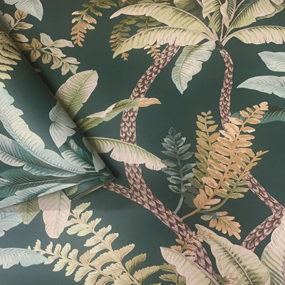 Holden Trailing Palm Tree Leaves Jungle Leaf Trail Foliage Botanical Teal Wallpaper