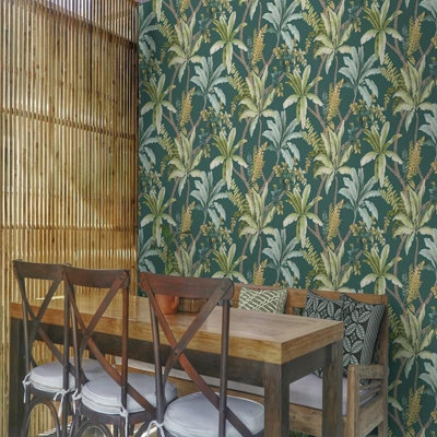 Holden Trailing Palm Tree Leaves Jungle Leaf Trail Foliage Botanical Teal Wallpaper