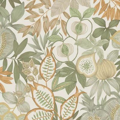 Holden Tropical Garden Exotic Fruit Leaf Leaves Green Orange Wallpaper