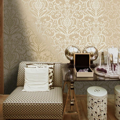 Holden Victorian Floral Damask Wallpaper Metallic Gold 50010