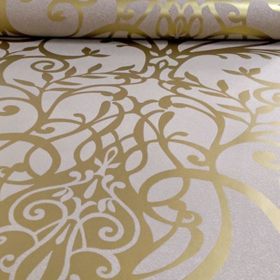 Holden Victorian Floral Damask Wallpaper Metallic Gold 50010