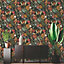 Holden Wonderland Exotic Tropical Birds Animals Rainforest Jungle Palm Wallpaper Black 91193
