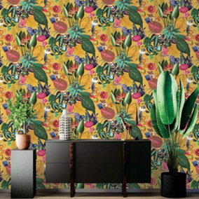 Yellow Animal Wallpaper | Wallpaper & wall coverings | B&Q