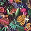 Holden Wonderland Exotic Tropical Birds Animals Rainforest Jungle Palm Wallpaper Plum Purple 91192