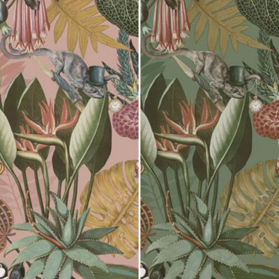 Holden Wonderland Jungle Floral Birds Exotic Blush Sage Green Smooth Wallpaper