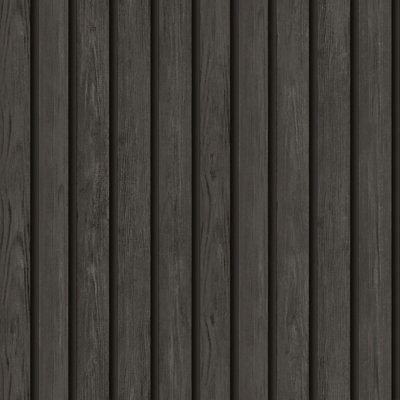 Holden Wooden Slat Panelling Wallpaper 3D Wood Panel Faux Effect Stripes Feature Charcoal 50430