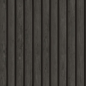 Holden Wooden Slat Panelling Wallpaper 3D Wood Panel Faux Effect Stripes Feature Charcoal 50430