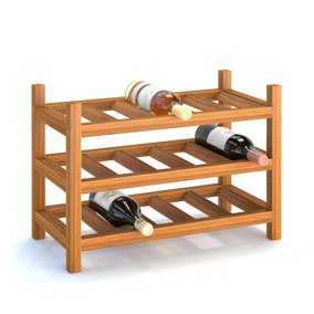 HOLGER Wine rack for 15 bottles, stackable, 55x28 cm, height 38 cm Acacia hardwood, hard wax oil in color Golden Teak