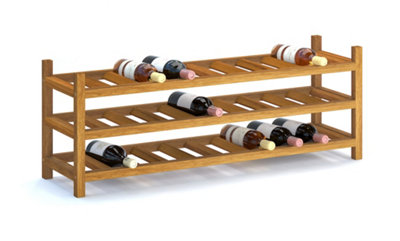 HOLGER Wine rack for 30 bottles, stackable, 105x28 cm, height 38 cm Acacia hardwood, hard wax oil in color Golden Teak