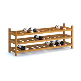HOLGER Wine rack for 30 bottles, stackable, 105x28 cm, height 38 cm Acacia hardwood, hard wax oil in color Golden Teak