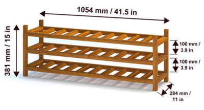 HOLGER Wine rack for 30 bottles, stackable, 105x28 cm, height 38 cm Acacia hardwood, hard wax oil in color Golden Teak