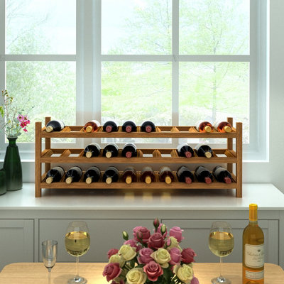 HOLGER Wine rack for 30 bottles, stackable, 105x28 cm, height 38 cm Acacia hardwood, hard wax oil in color Golden Teak