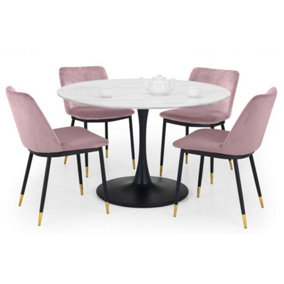 Holland Round Pedestal Table & 4 Delaunay Pink Chairs