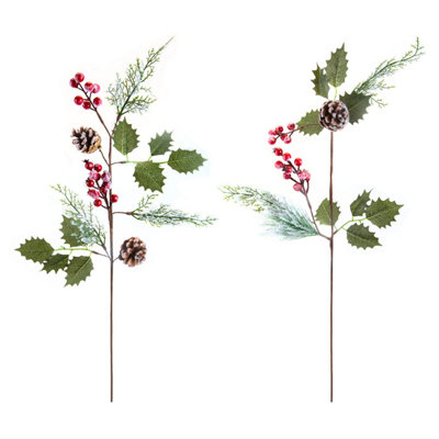 Holly & Berry pick Christmas Decoration Varied Design 70cm Red, Green x 1 Pick
