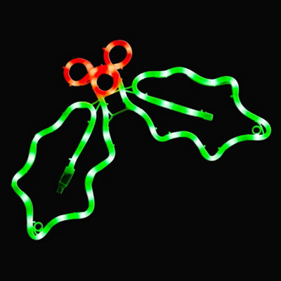 Holly Christmas Rope Light Silhouette LED Wall Window Decoration 32cm x