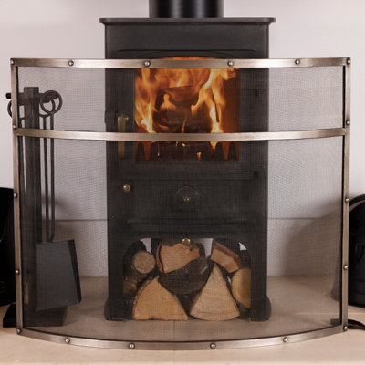 Holly Fireguard Rectangular Iron Contemporary Silver Gloss Mesh Centre