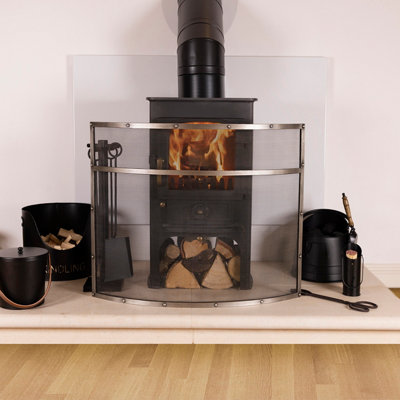 Holly Fireguard Rectangular Iron Contemporary Silver Gloss Mesh Centre