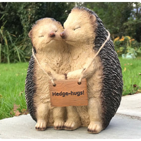 Holly & Harry Hugging Hedgehogs with removable Hedge-Hugs sign