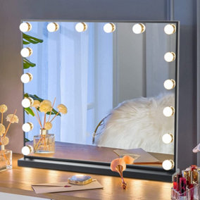 Hollywood LED Lighted Makeup Vanity Mirror Dressing Table Mirror Dimmable Touch Control Black 62 x 52cm