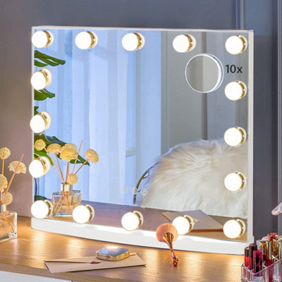 Hollywood Makeup Mirror with LED Bulbs Touch Control Detachable 10X Magnifier 42cm(H)