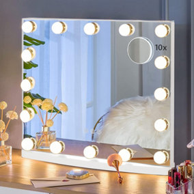 Hollywood Makeup Mirrorr with LED Bulbs Touch Control Detachable 10X Magnifier 42cm(H)