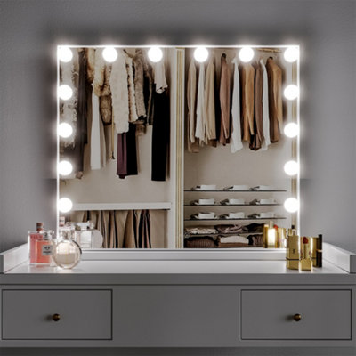 Hollywood Mirror with 16 LED Dimmable Lights 3 Colors for Desk 62cm x 52cm