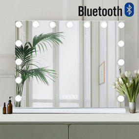 Hollywood Mirror with Bluetooth Speaker, 15-Dimmable Bulbs, Touch Screen, Tabletop, USB Charging SKU:MT005846-2h