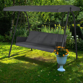 Hollywood Rattan Garden Canopy 3 Seater Swing Bench - Anthracite - 7'x6'