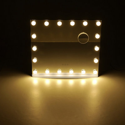 Hollywood Rectangle Metal Makeup Mirror with 18 LED Bulbs Touch Control ...