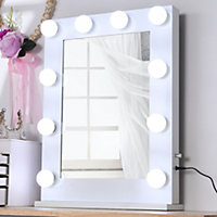 Hollywood Rectangular Metal Tabletop Vanity Makeup Mirror with 10 LED Bulbs Dimmable
