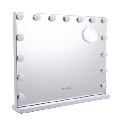 Hollywood Rectangular Touch Screen Vanity Makeup Mirror with 15 LED Bulbs Dimmable 58 x 48 cm