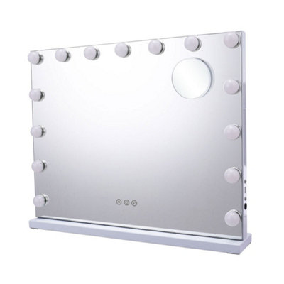 Hollywood Rectangular Touch Screen Vanity Makeup Mirror with 15 LED Bulbs Dimmable 58 x 48 cm