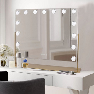 Hollywood Rotatable Vanity Makeup Mirror with 15 LED Bulbs Dimmable Touch Control 50x65cm