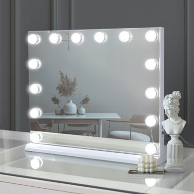 Hollywood Vanity Mirror 14 Dimmable 3 Color LED Bulbs Touch Screen Tabletop 50x42cm