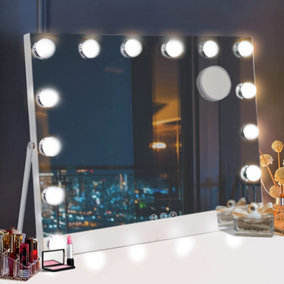 Hollywood Vanity Mirror 14 Dimmable 3 Color LED Bulbs Touch Screen Tabletop 50x42cm